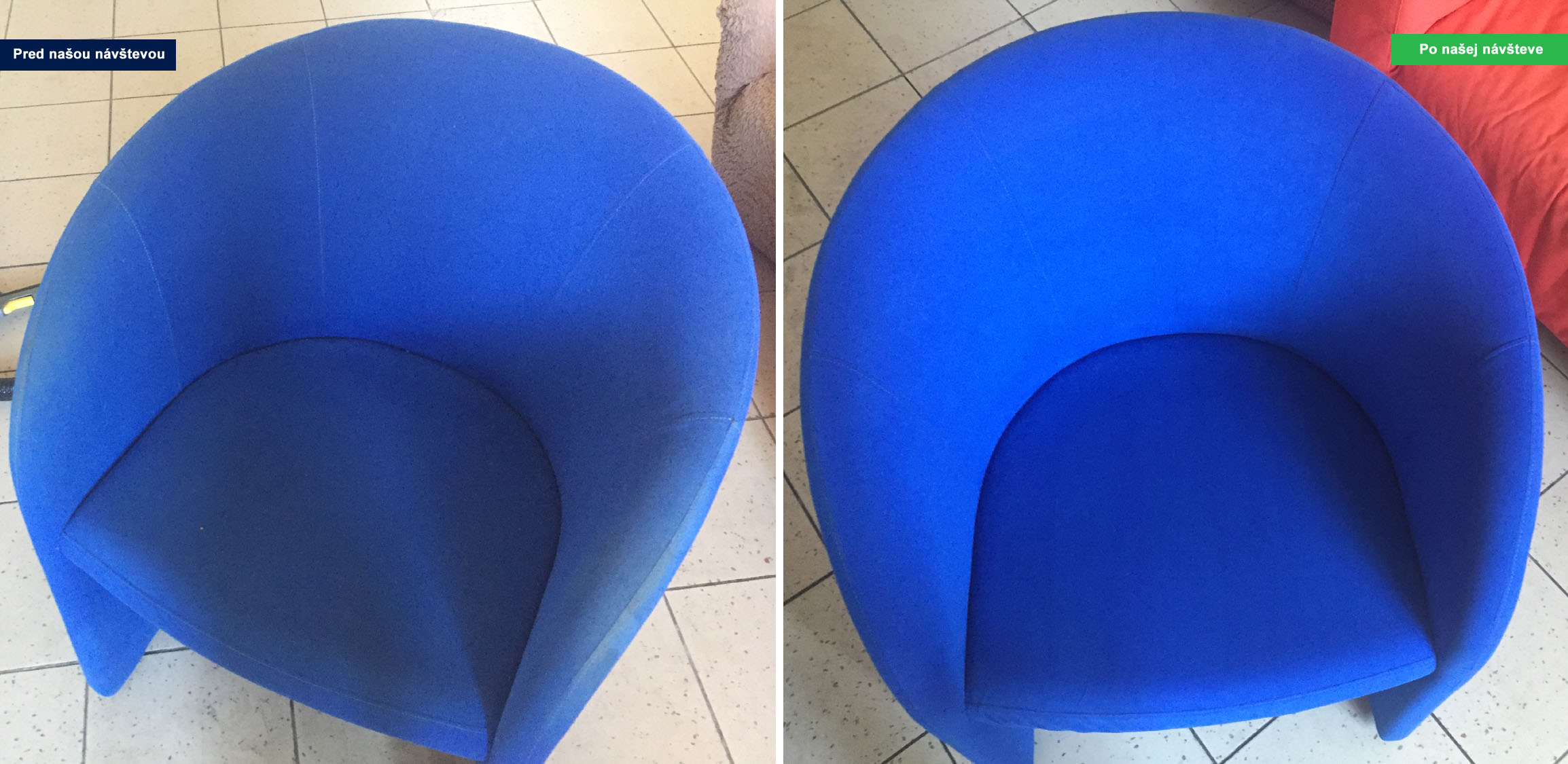 Tepovanie kresla pred a po